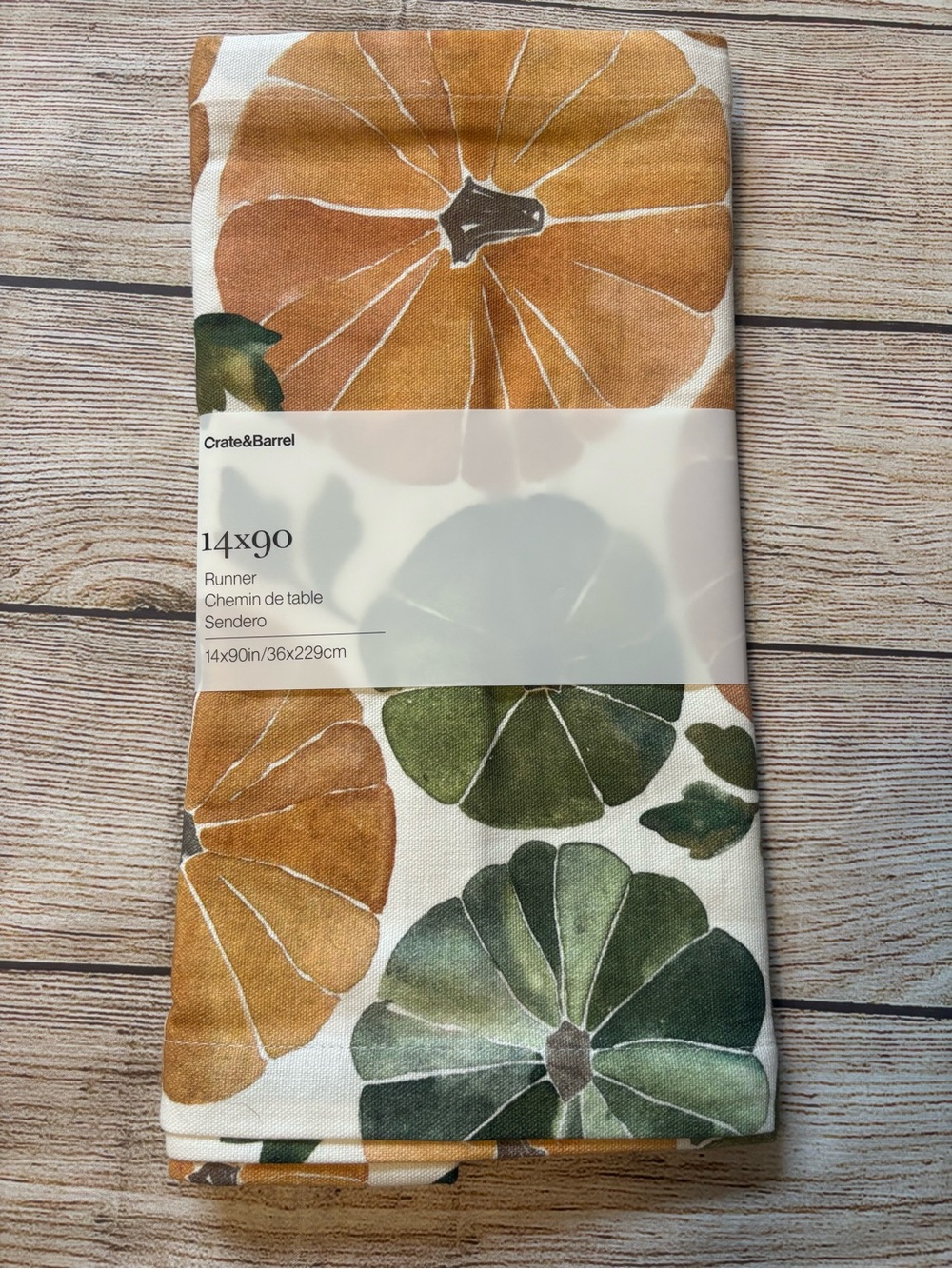 Crate and Barrel watercolor Pumpkins Runner: 14 x 90 new!